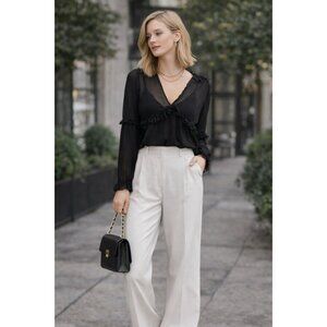 SACK’S Black Sheer Silk Blend Long Sleeve Ruffle Blouse Size 2 Boho